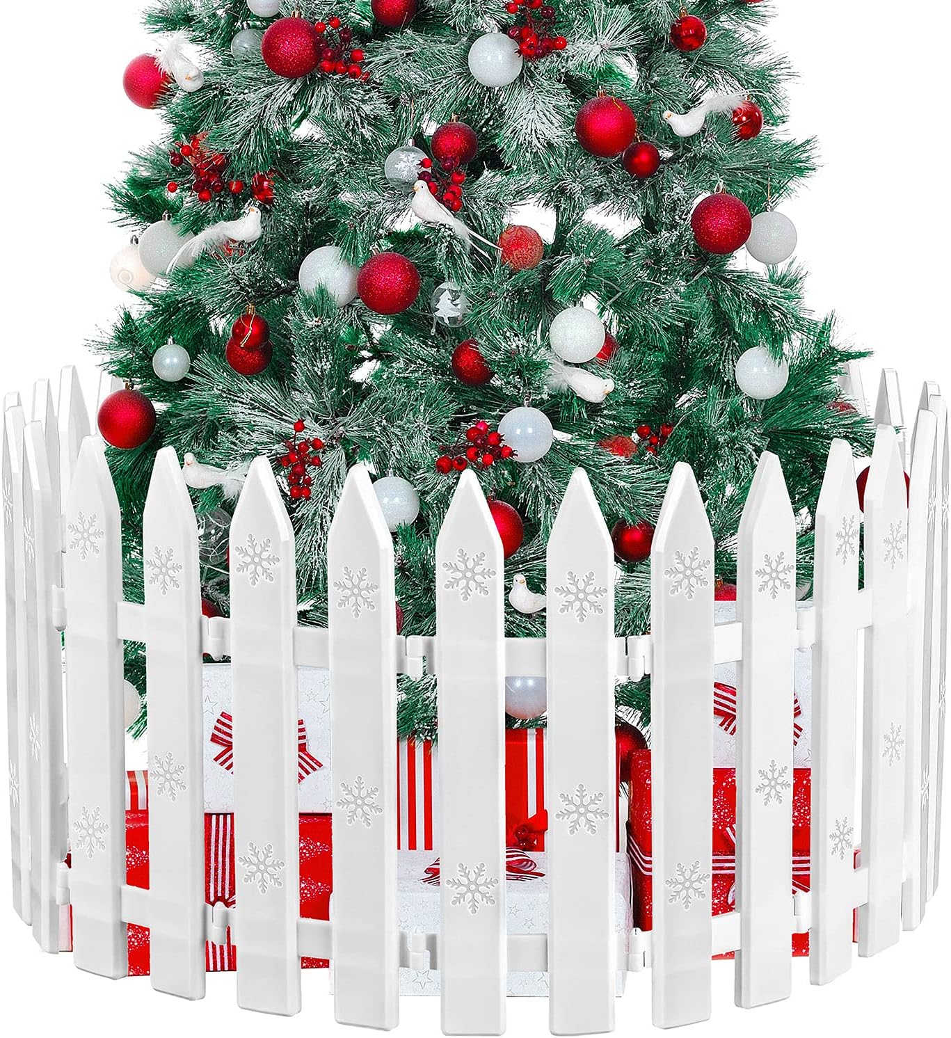 Christmas Tree Thick White Plastic Picket Fence for Pets and Kids